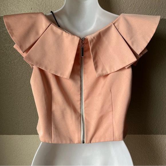 NWT NATASHA GAN Women’s 8 Designer Peach Pink Crop Top Elegant Ruffle V Neck - Picture 5 of 6